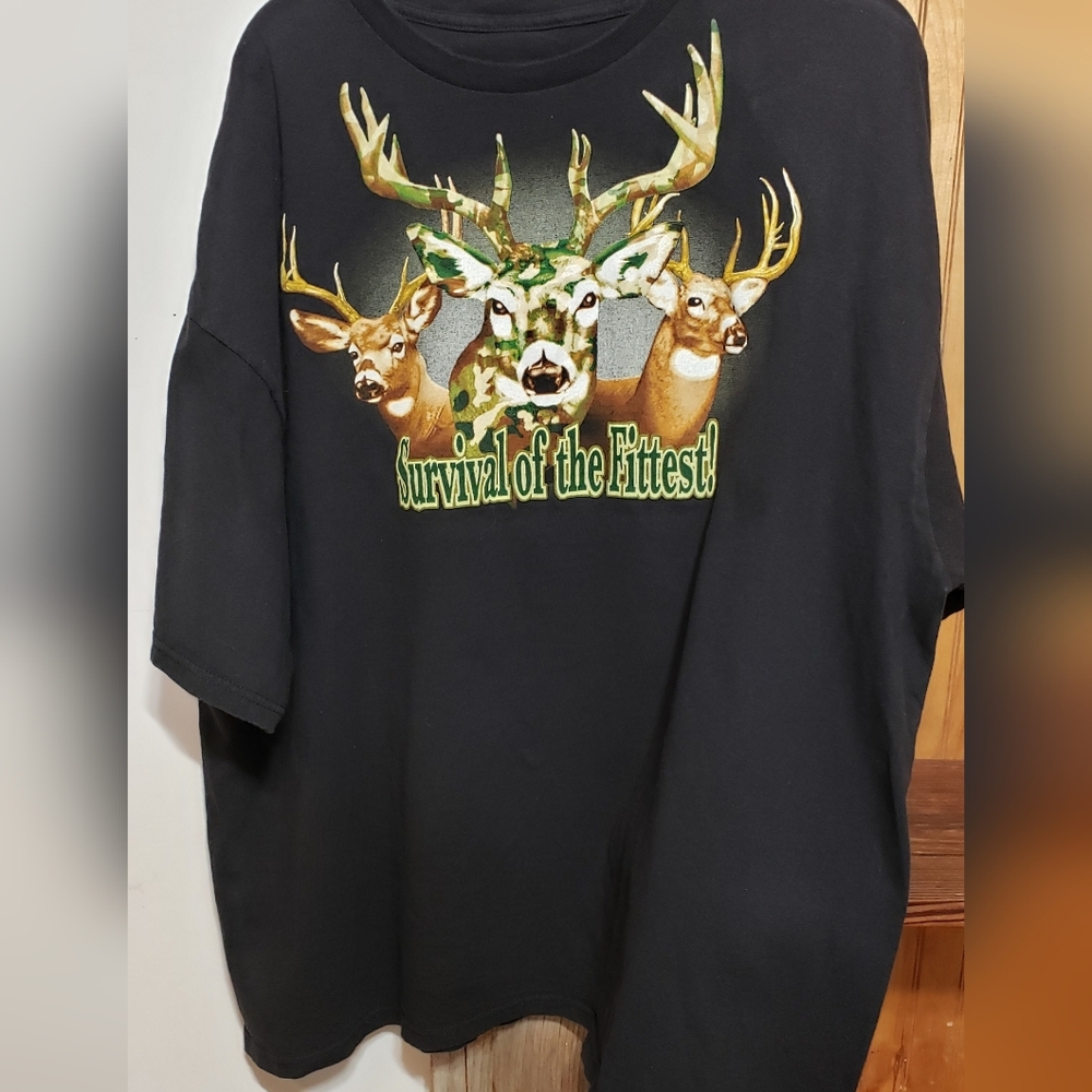 Survival Of The Fittest Black With Camo Colors 3XL Men Heavy Cotton Tee